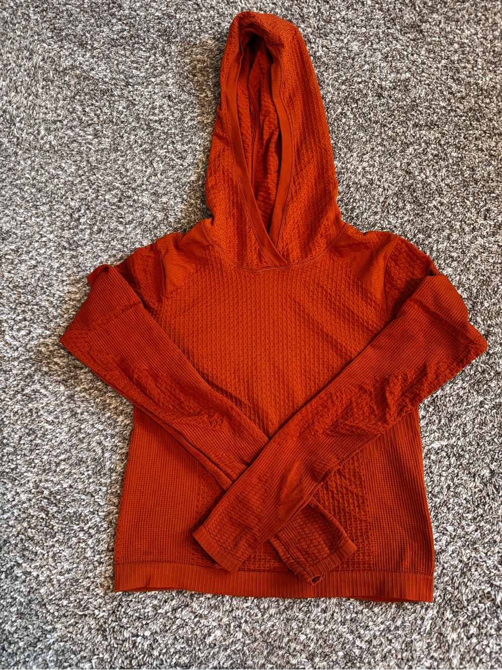 Athleta Women XS Seamless Textured Hooded Top Long Sleeve Rust Orange Pullover